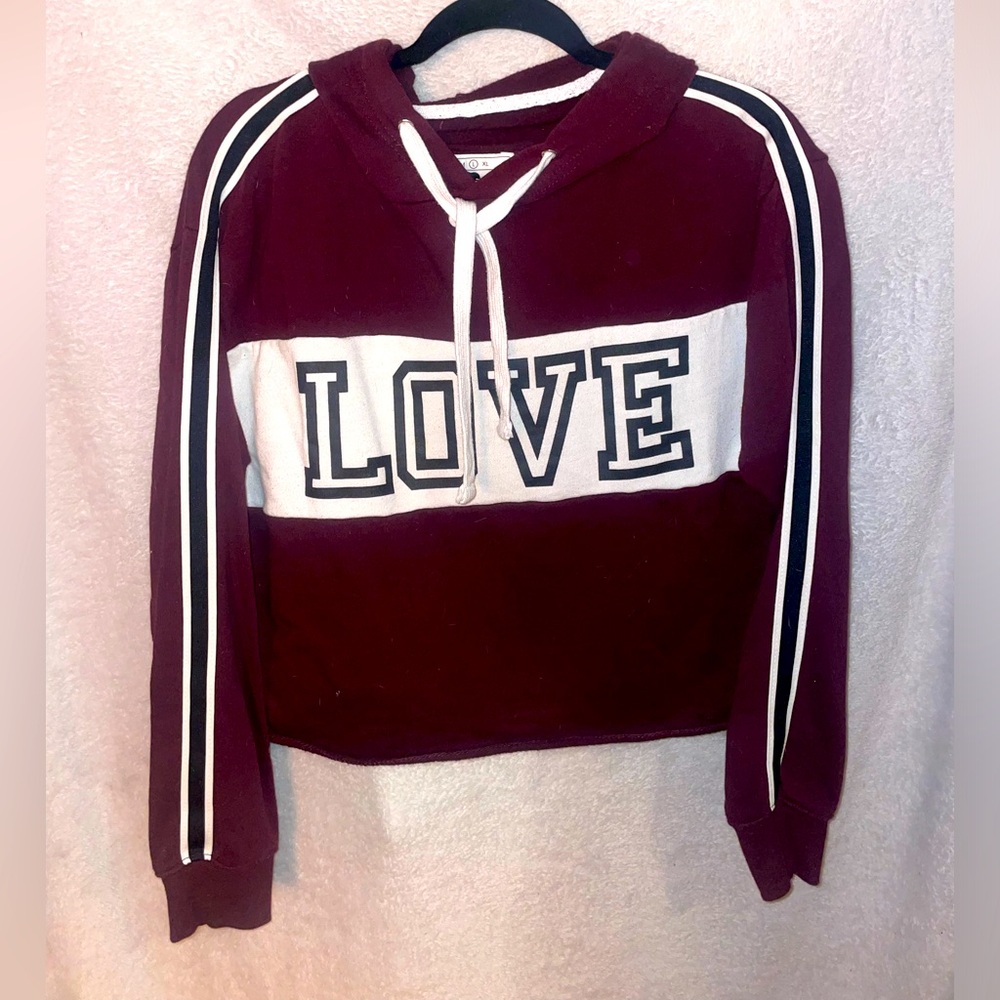 PINK Dark Red Cropped Hoodie